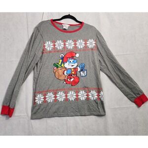 Men's SMURFS Papa Smurf Christmas Pajama Long Sleeve Shirt Licensed PJs Size M